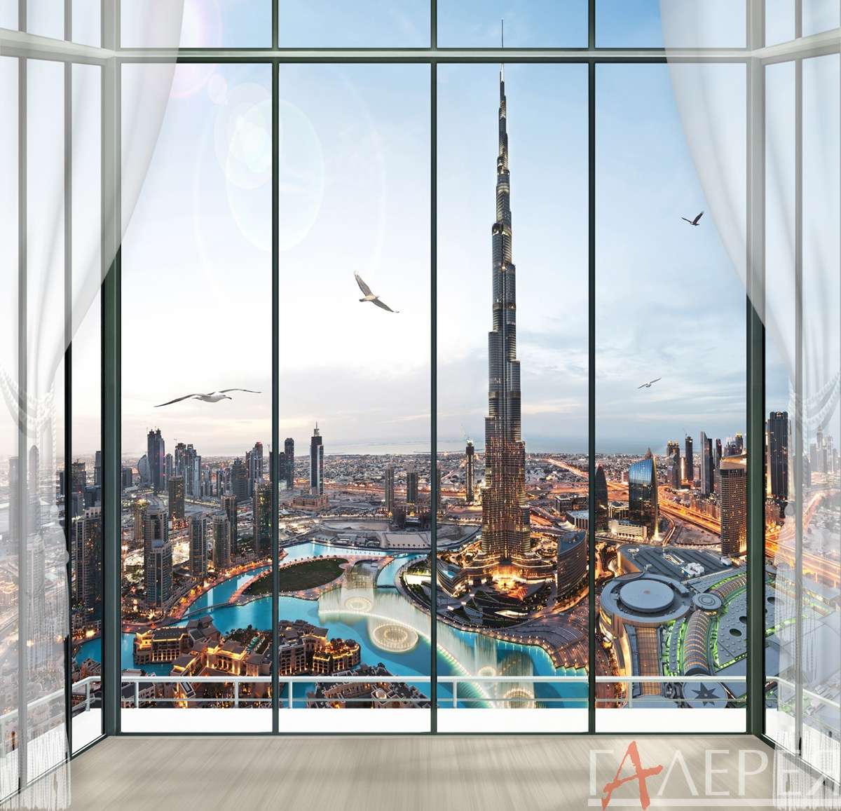 Окна, Дубаи, вид из окна, балкон, вид на город, в зал